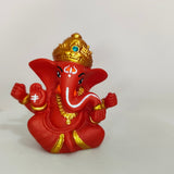Small Red Ganesh with golden Mukut without asan