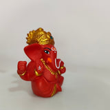 Small Red Ganesh with golden Mukut without asan
