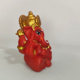 Exquisite Red & Gold Crowned Ganesha Miniature Idol