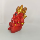 Exquisite Red & Gold Crowned Ganesha Miniature Idol