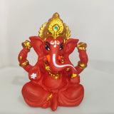 Exquisite Red & Gold Crowned Ganesha Miniature Idol