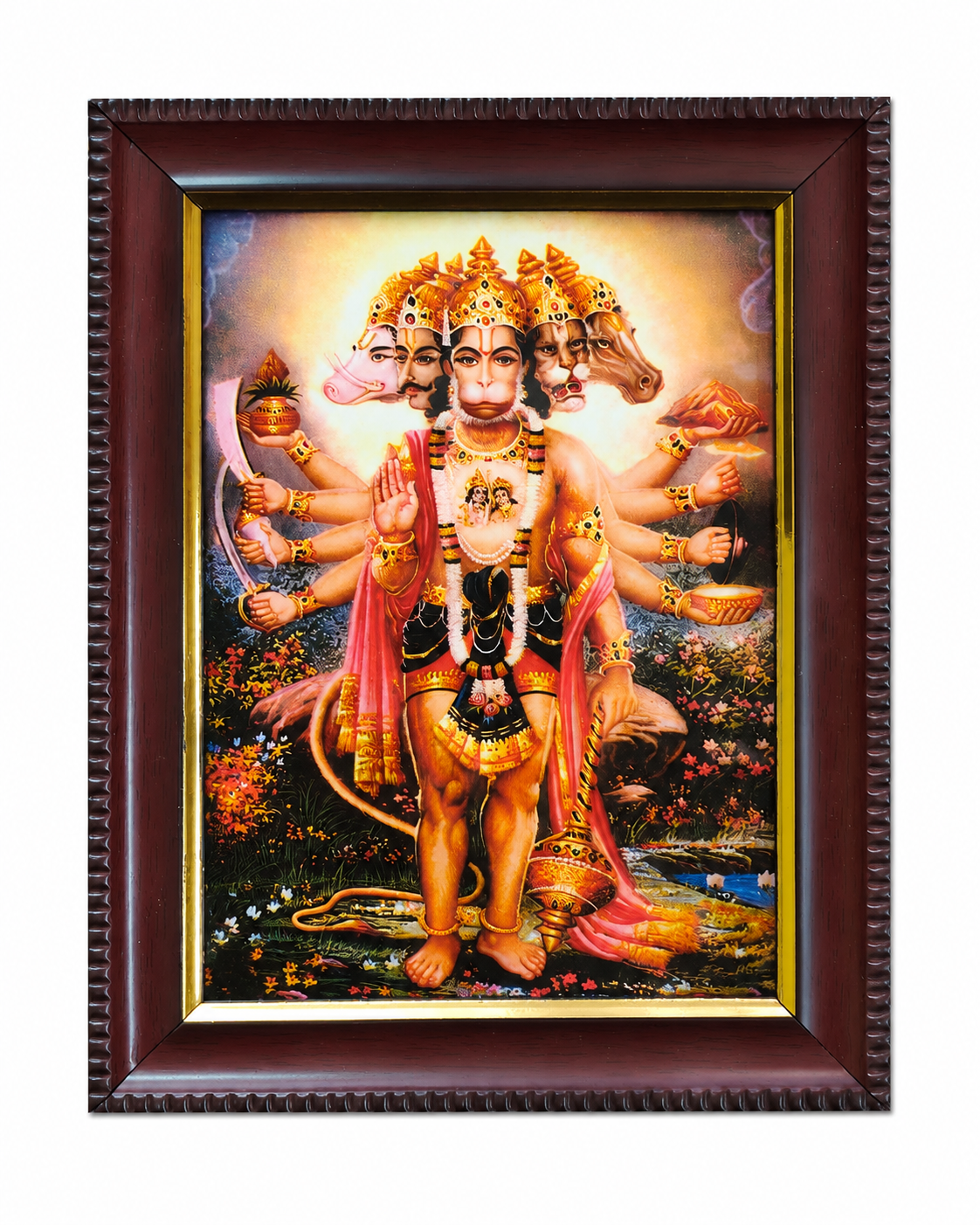 Panchmukhi Hanuman Ji Framed Picture — Home Mandir Frame