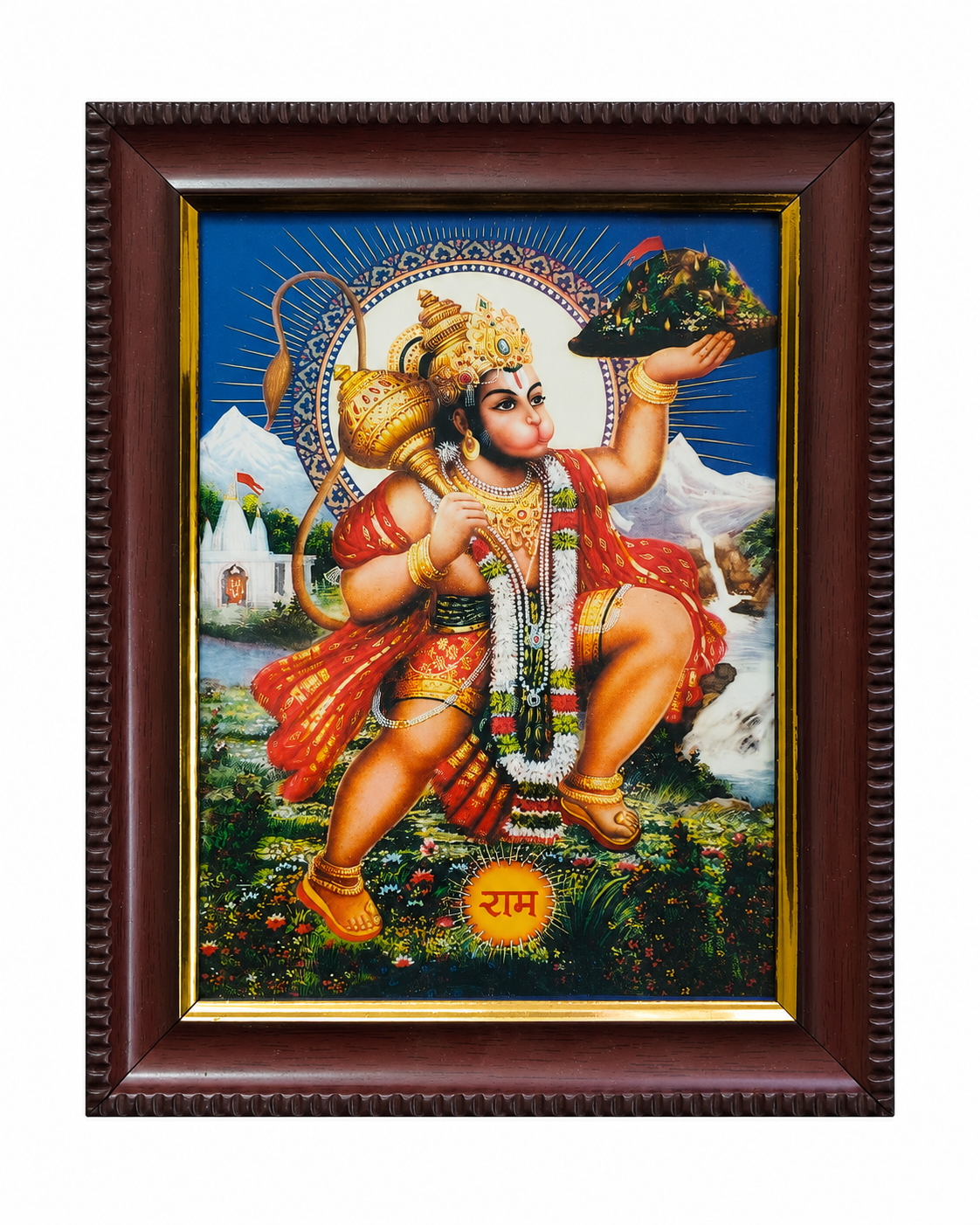 Shri Hanuman Ji Sanjeevani Framed Picture — Home Mandir Frame