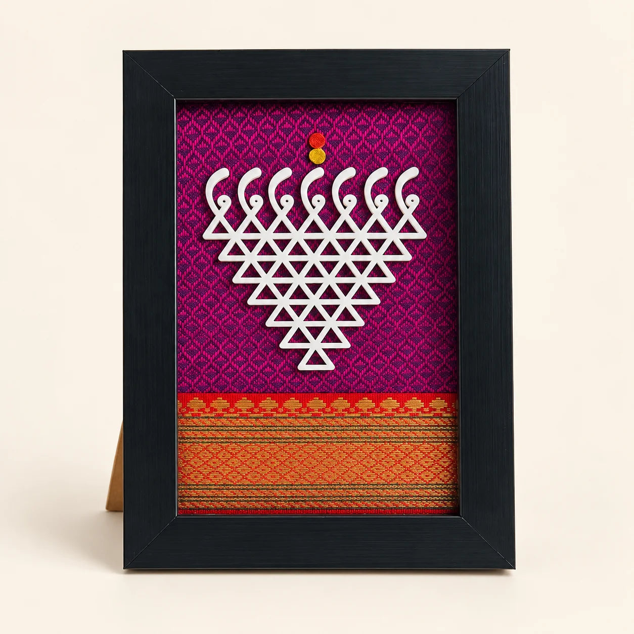 Saraswati Symbol Frame – Magenta with Traditional Saree Border