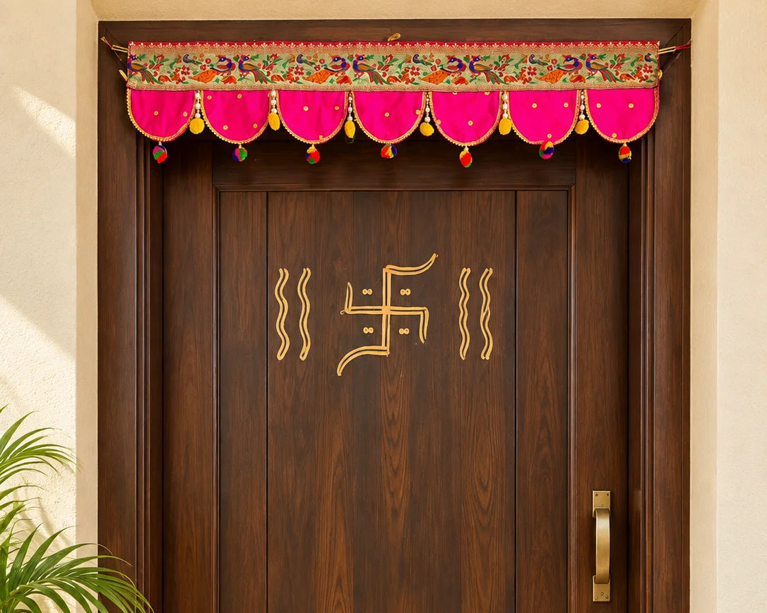 Traditional Pink Toran with Peacock Design