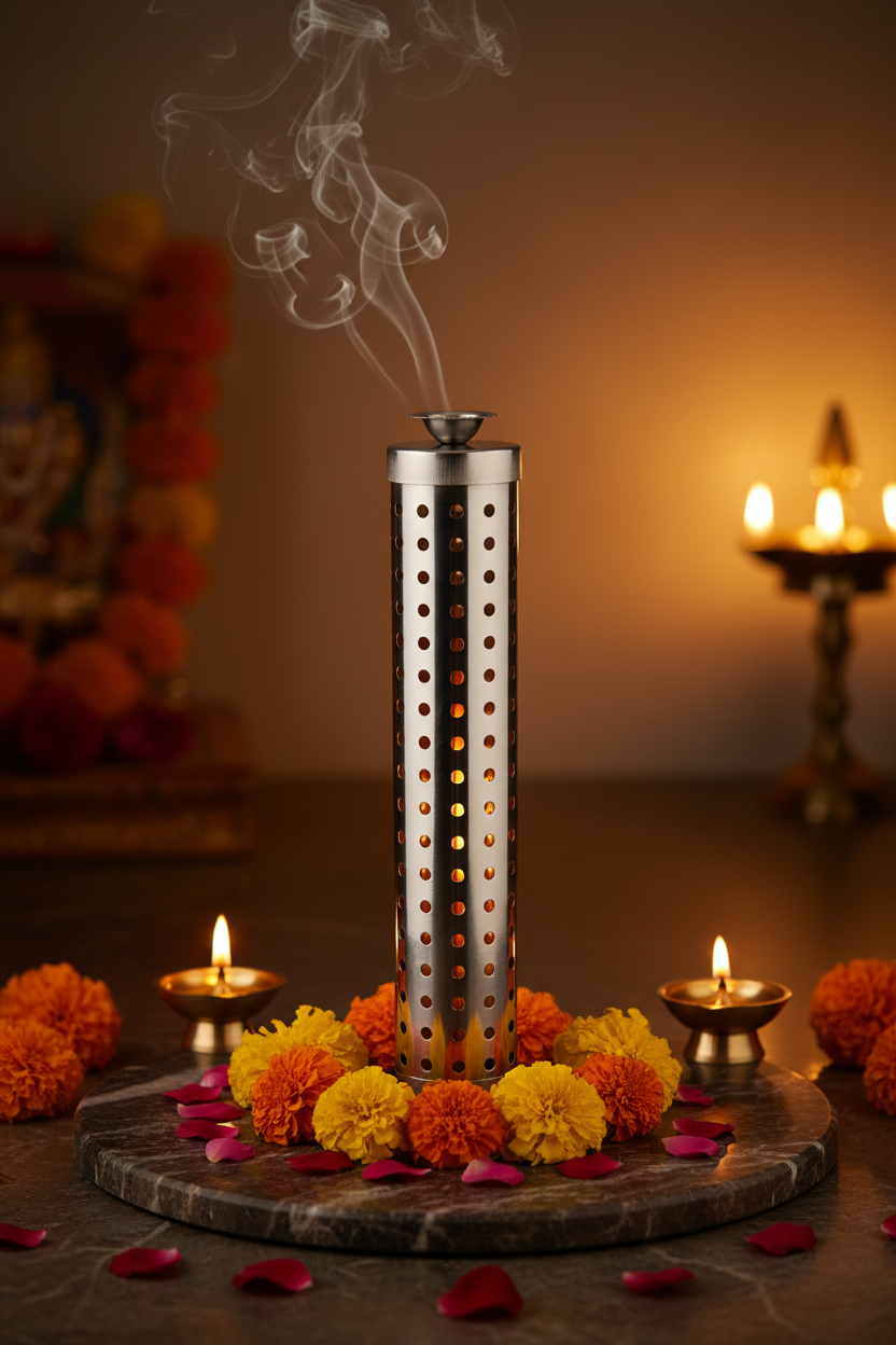 Stainless Steel Agarbatti Stand, Multipurpose Incense Holder for Puja Ghar