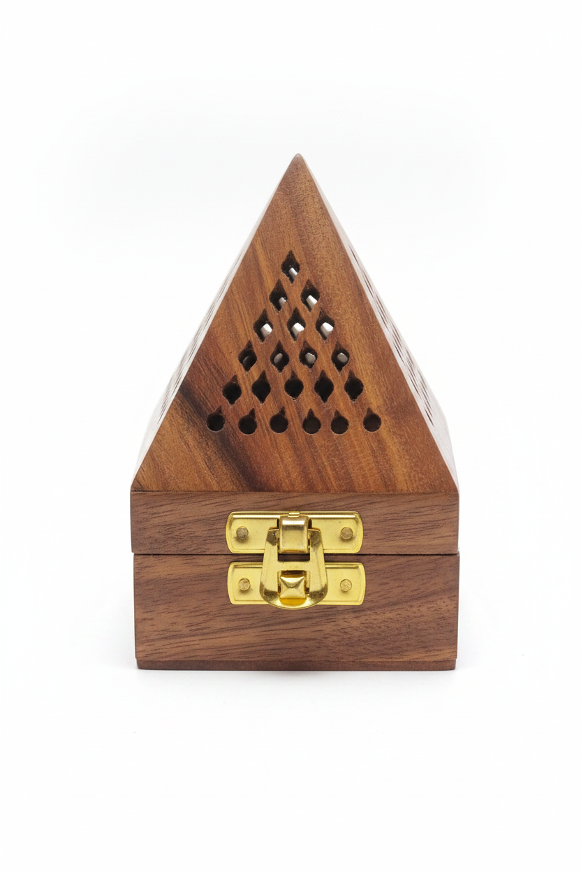 Wooden Pyramid Incense Burner, Sheesham Dhoop Daan with Jali Design
